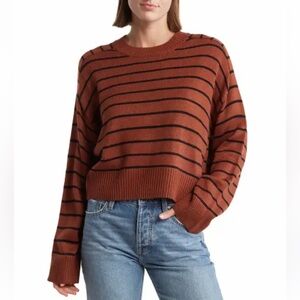 T Tahari Striped Rust Crewneck Sweater